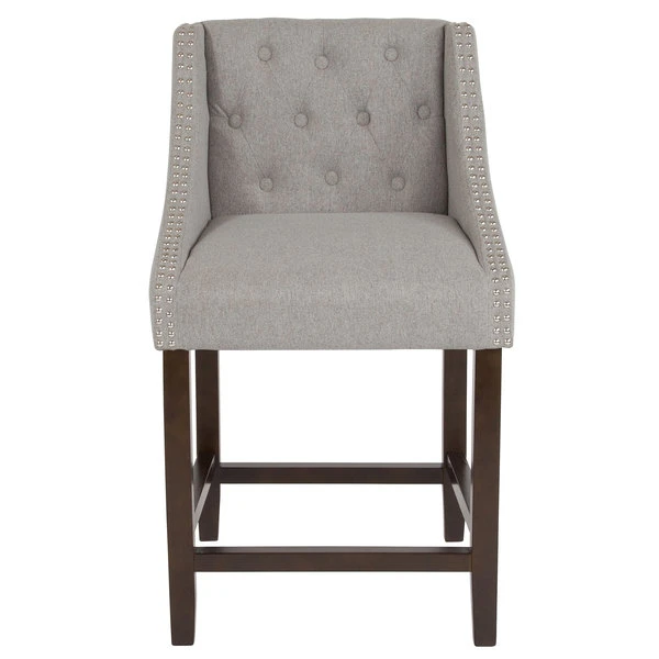 Flash Furniture CH-182020-T-24-LTGY-F-GG Carmel Series Counter Height Stool In Light Gray Tufted Fabric With Walnut Frame And Nail Trim Accent 3 Flash Furniture CH-182020-T-24-LTGY-F-GG Carmel Series Counter Height Stool In Light Gray Tufted Fabric With Walnut Frame And Nail Trim Accent - Image 3