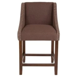 Flash Furniture CH-182020-24-BN-F-GG Carmel Series Counter Height Stool In Brown Fabric With Walnut Frame And Nail Trim Accent 5 Flash Furniture CH-182020-24-BN-F-GG Carmel Series Counter Height Stool In Brown Fabric With Walnut Frame And Nail Trim Accent -Zown Shop 1723910