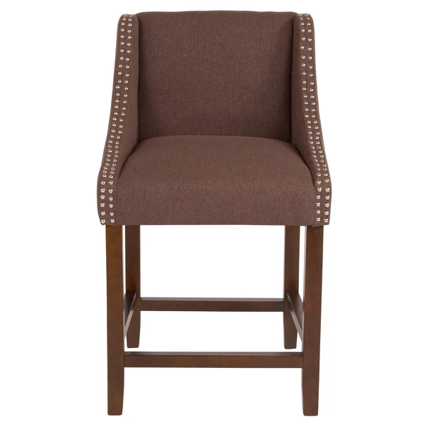 Flash Furniture CH-182020-24-BN-F-GG Carmel Series Counter Height Stool In Brown Fabric With Walnut Frame And Nail Trim Accent 3 Flash Furniture CH-182020-24-BN-F-GG Carmel Series Counter Height Stool In Brown Fabric With Walnut Frame And Nail Trim Accent - Image 3