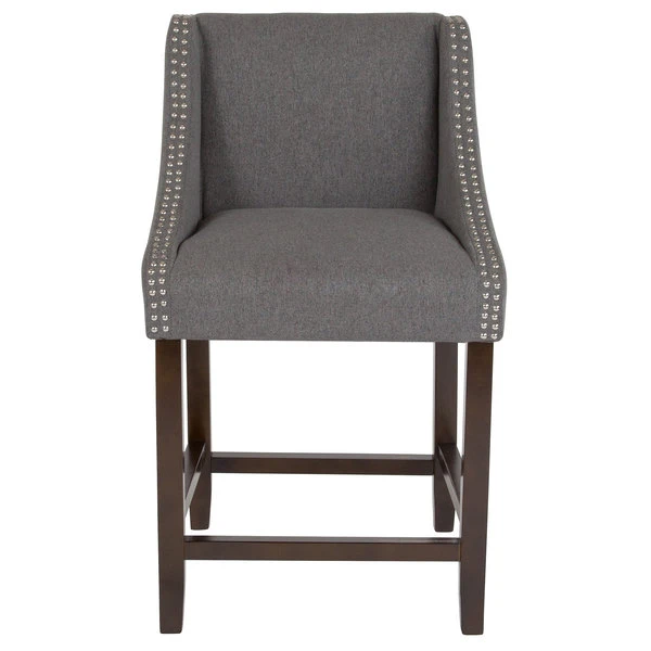 Flash Furniture CH-182020-24-DKGY-F-GG Carmel Series Counter Height Stool In Dark Gray Fabric With Walnut Frame And Nail Trim Accent 3 Flash Furniture CH-182020-24-DKGY-F-GG Carmel Series Counter Height Stool In Dark Gray Fabric With Walnut Frame And Nail Trim Accent - Image 3