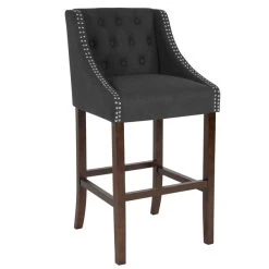 Flash Furniture CH-182020-T-30-BK-F-GG Carmel Series Black Tufted Fabric Bar Stool With Walnut Frame And Nail Trim Accent