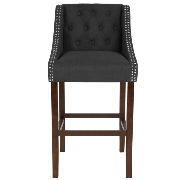 Flash Furniture CH-182020-T-30-BK-F-GG Carmel Series Black Tufted Fabric Bar Stool With Walnut Frame And Nail Trim Accent 3 Flash Furniture CH-182020-T-30-BK-F-GG Carmel Series Black Tufted Fabric Bar Stool With Walnut Frame And Nail Trim Accent - Image 3