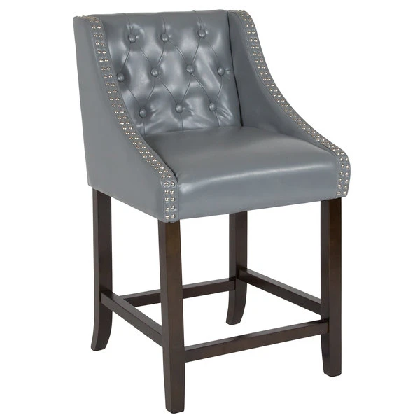 Flash Furniture CH-182020-T-24-LTGY-GG Carmel Series Counter Height Stool In Tufted Gray Leather With Walnut Frame And Nail Trim Accent 1 Flash Furniture CH-182020-T-24-LTGY-GG Carmel Series Counter Height Stool In Tufted Gray Leather With Walnut Frame And Nail Trim Accent