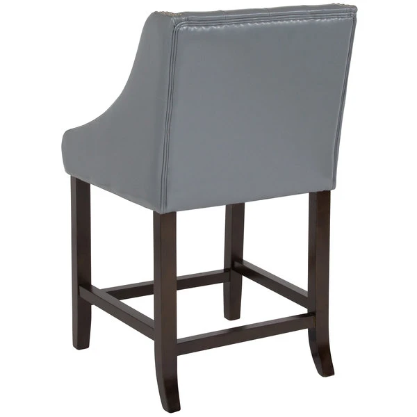 Flash Furniture CH-182020-T-24-LTGY-GG Carmel Series Counter Height Stool In Tufted Gray Leather With Walnut Frame And Nail Trim Accent 2 Flash Furniture CH-182020-T-24-LTGY-GG Carmel Series Counter Height Stool In Tufted Gray Leather With Walnut Frame And Nail Trim Accent - Image 2