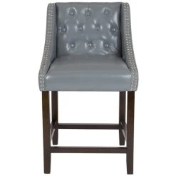 Flash Furniture CH-182020-T-24-LTGY-GG Carmel Series Counter Height Stool In Tufted Gray Leather With Walnut Frame And Nail Trim Accent 5 Flash Furniture CH-182020-T-24-LTGY-GG Carmel Series Counter Height Stool In Tufted Gray Leather With Walnut Frame And Nail Trim Accent -Zown Shop 1723992