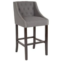 Flash Furniture CH-182020-T-30-DKGY-F-GG Carmel Series Dark Gray Tufted Fabric Bar Stool With Walnut Frame And Nail Trim Accent