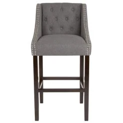 Flash Furniture CH-182020-T-30-DKGY-F-GG Carmel Series Dark Gray Tufted Fabric Bar Stool With Walnut Frame And Nail Trim Accent -Zown Shop 1723995