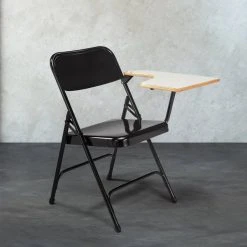 National Public Seating 5210L Black Steel Premium Folding Chair With Left Gray Tablet Arm