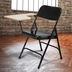 National Public Seating 5210R Black Steel Premium Folding Chair With Right Gray Tablet Arm