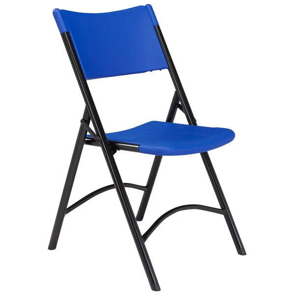 National Public Seating 604 Black Metal Folding Chair With Blue Blow Molded Plastic Back And Seat 2 National Public Seating 604 Black Metal Folding Chair With Blue Blow Molded Plastic Back And Seat - Image 2