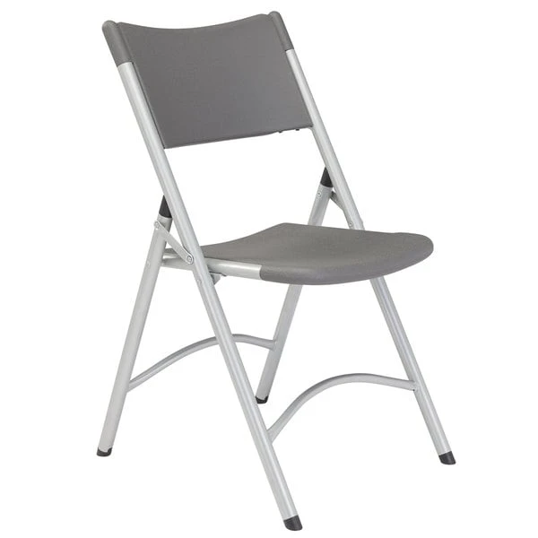 National Public Seating 620 Silvertone Steel Folding Chair With Charcoal Slate Plastic Back And Seat 2 National Public Seating 620 Silvertone Steel Folding Chair With Charcoal Slate Plastic Back And Seat - Image 2
