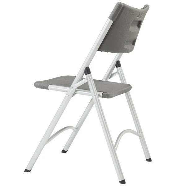 National Public Seating 620 Silvertone Steel Folding Chair With Charcoal Slate Plastic Back And Seat 3 National Public Seating 620 Silvertone Steel Folding Chair With Charcoal Slate Plastic Back And Seat - Image 3