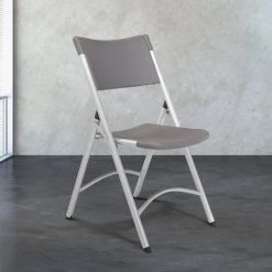 National Public Seating 620 Silvertone Steel Folding Chair With Charcoal Slate Plastic Back And Seat