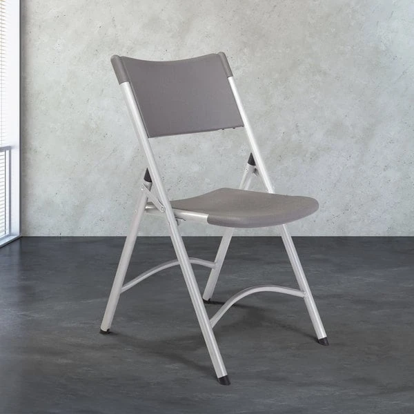 National Public Seating 620 Silvertone Steel Folding Chair With Charcoal Slate Plastic Back And Seat 1 National Public Seating 620 Silvertone Steel Folding Chair With Charcoal Slate Plastic Back And Seat
