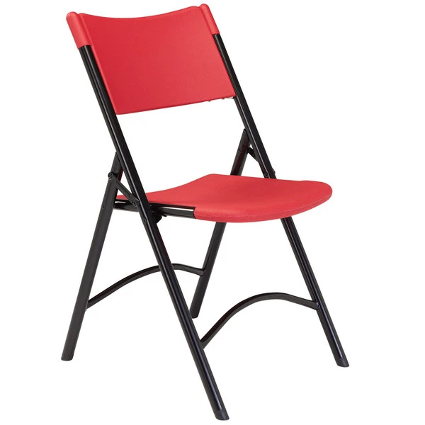 National Public Seating 640 Black Metal Folding Chair With Red Blow Molded Plastic Back And Seat 2 National Public Seating 640 Black Metal Folding Chair With Red Blow Molded Plastic Back And Seat - Image 2