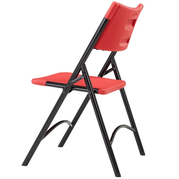 National Public Seating 640 Black Metal Folding Chair With Red Blow Molded Plastic Back And Seat 3 National Public Seating 640 Black Metal Folding Chair With Red Blow Molded Plastic Back And Seat - Image 3