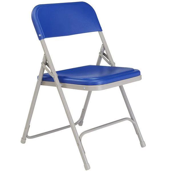 National Public Seating 805 Gray Metal Folding Chair With Blue Plastic Seat 2 National Public Seating 805 Gray Metal Folding Chair With Blue Plastic Seat - Image 2