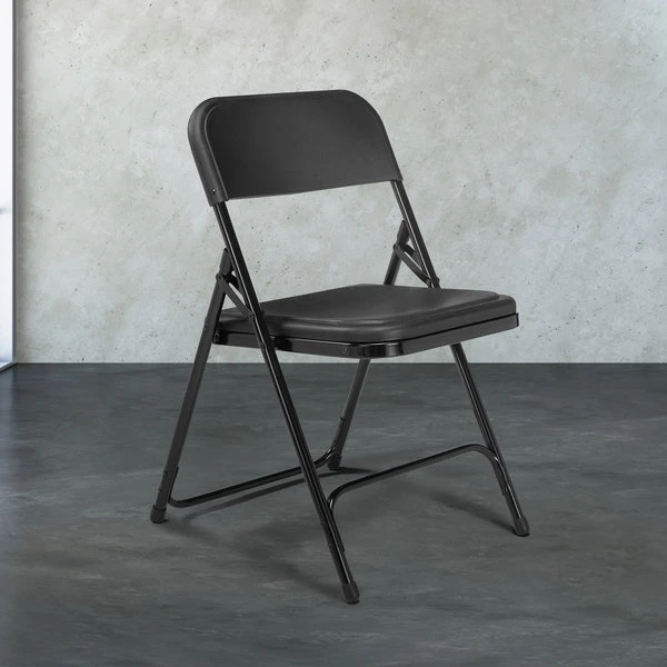 National Public Seating 810 Black Metal Folding Chair With Black Plastic Seat 1 National Public Seating 810 Black Metal Folding Chair With Black Plastic Seat