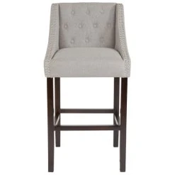 Flash Furniture CH-182020-T-30-LTGY-F-GG Carmel Series Light Gray Tufted Fabric Bar Stool With Walnut Frame And Nail Trim Accent -Zown Shop 1730159