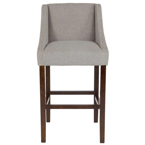 Flash Furniture CH-182020-30-LTGY-F-GG Carmel Series Light Gray Fabric Bar Stool With Walnut Frame And Nail Trim Accent 3 Flash Furniture CH-182020-30-LTGY-F-GG Carmel Series Light Gray Fabric Bar Stool With Walnut Frame And Nail Trim Accent - Image 3