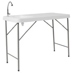 Flash Furniture DAD-PYZ-116-GG 23" X 45" Rectangular White Granite Plastic Folding Table With Sink And Faucet