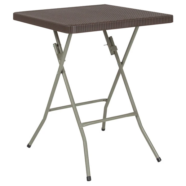 Flash Furniture DAD-FT60-GG 23 1/2" Square Brown Rattan Plastic Folding Table 1 Flash Furniture DAD-FT60-GG 23 1/2" Square Brown Rattan Plastic Folding Table