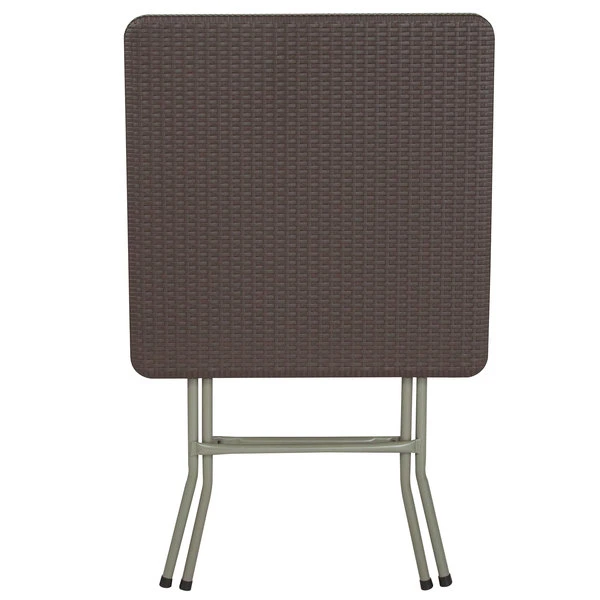 Flash Furniture DAD-FT60-GG 23 1/2" Square Brown Rattan Plastic Folding Table 2 Flash Furniture DAD-FT60-GG 23 1/2" Square Brown Rattan Plastic Folding Table - Image 2