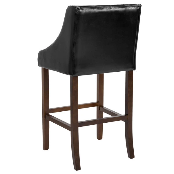 Flash Furniture CH-182020-T-30-BK-GG Carmel Series Black Tufted Leather Bar Stool With Walnut Frame And Nail Trim Accents 2 Flash Furniture CH-182020-T-30-BK-GG Carmel Series Black Tufted Leather Bar Stool With Walnut Frame And Nail Trim Accents - Image 2
