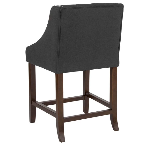 Flash Furniture CH-182020-T-24-BK-F-GG Carmel Series Counter Height Stool In Black Tufted Fabric With Walnut Frame And Nail Trim Accent 2 Flash Furniture CH-182020-T-24-BK-F-GG Carmel Series Counter Height Stool In Black Tufted Fabric With Walnut Frame And Nail Trim Accent - Image 2