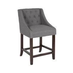 Flash Furniture CH-182020-T-24-DKGY-F-GG Carmel Series 24" Dark Gray Tufted Counter Height Stool With Walnut Frame And Accent Nail Trim