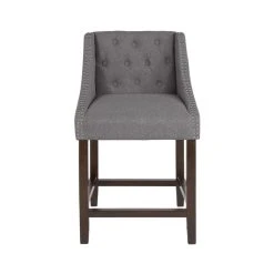 Flash Furniture CH-182020-T-24-DKGY-F-GG Carmel Series 24" Dark Gray Tufted Counter Height Stool With Walnut Frame And Accent Nail Trim -Zown Shop 1766335