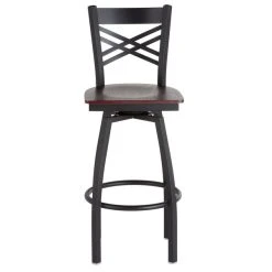 Lancaster Table & Seating Black Finish Cross Back Swivel Bar Stool With Mahogany Wood Seat -Zown Shop 1779400