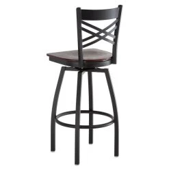 Lancaster Table & Seating Black Finish Cross Back Swivel Bar Stool With Mahogany Wood Seat -Zown Shop 1779401