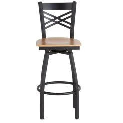Lancaster Table & Seating Black Finish Cross Back Swivel Bar Stool With Natural Wood Seat -Zown Shop 1779408