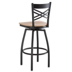 Lancaster Table & Seating Black Finish Cross Back Swivel Bar Stool With Natural Wood Seat -Zown Shop 1779409