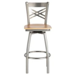Lancaster Table & Seating Clear Coat Finish Cross Back Swivel Bar Stool With Natural Wood Seat -Zown Shop 1779426