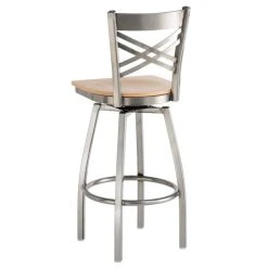 Lancaster Table & Seating Clear Coat Finish Cross Back Swivel Bar Stool With Natural Wood Seat -Zown Shop 1779427