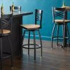 Lancaster Table & Seating Black Finish Cross Back Swivel Bar Stool With Natural Wood Seat
