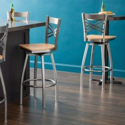 Lancaster Table & Seating Clear Coat Finish Cross Back Swivel Bar Stool With Natural Wood Seat