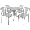 BFM Seating Nexus 32" Square Titanium Silver E-Coated Steel Outdoor Dining Height Table Set