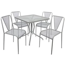 BFM Seating Nexus 32" Square Titanium Silver E-Coated Steel Outdoor Dining Height Table Set