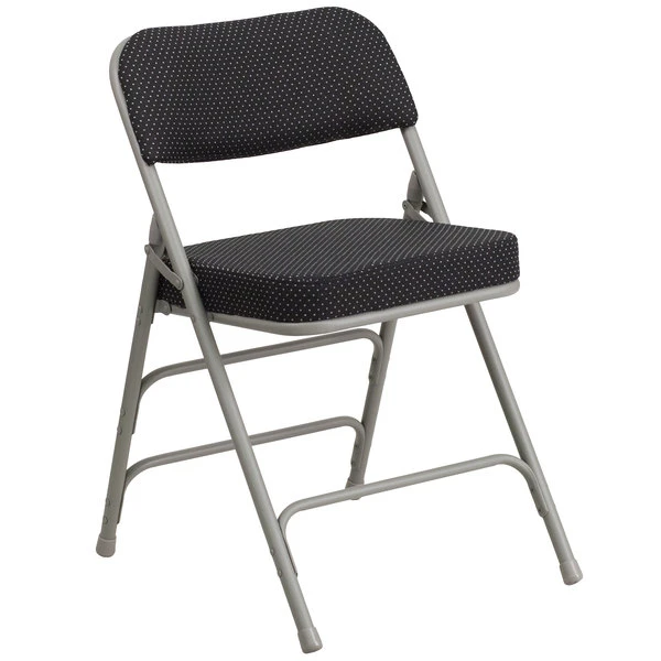 Flash Furniture AW-MC320AF-BK-GG Hercules Series Premium Curved Triple Braced & Double Hinged Black Pin-Dot Fabric Metal Folding Chair 1 Flash Furniture AW-MC320AF-BK-GG Hercules Series Premium Curved Triple Braced & Double Hinged Black Pin-Dot Fabric Metal Folding Chair