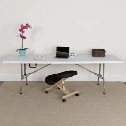 Flash Furniture RB-3096FH-GG 30" X 96" Rectangular Granite White Bi-Fold Plastic Folding Table With Carrying Handle