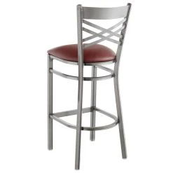 Lancaster Table & Seating Clear Coat Finish Cross Back Bar Stool With 2 1/2" Burgundy Vinyl Padded Seat 7 Lancaster Table & Seating Clear Coat Finish Cross Back Bar Stool With 2 1/2" Burgundy Vinyl Padded Seat -Zown Shop 1832593