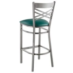 Lancaster Table & Seating Clear Coat Finish Cross Back Bar Stool With 2 1/2" Green Vinyl Padded Seat -Zown Shop 1832759