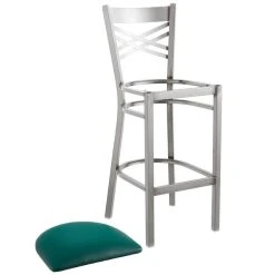 Lancaster Table & Seating Clear Coat Finish Cross Back Bar Stool With 2 1/2" Green Vinyl Padded Seat -Zown Shop 1832760