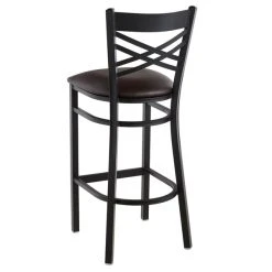 Lancaster Table & Seating Black Finish Cross Back Bar Stool With 2 1/2" Dark Brown Vinyl Padded Seat -Zown Shop 1833294