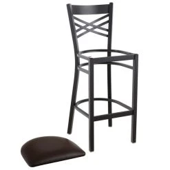 Lancaster Table & Seating Black Finish Cross Back Bar Stool With 2 1/2" Dark Brown Vinyl Padded Seat -Zown Shop 1833297