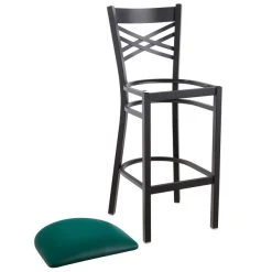 Lancaster Table & Seating Black Finish Cross Back Bar Stool With 2 1/2" Green Vinyl Padded Seat 8 Lancaster Table & Seating Black Finish Cross Back Bar Stool With 2 1/2" Green Vinyl Padded Seat -Zown Shop 1833307