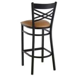 Lancaster Table & Seating Black Finish Cross Back Bar Stool With 2 1/2" Light Brown Vinyl Padded Seat -Zown Shop 1833319